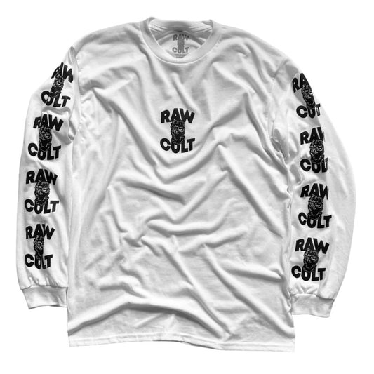 RAW CULT T-Shirt Long Sleeve Mask Cult - White