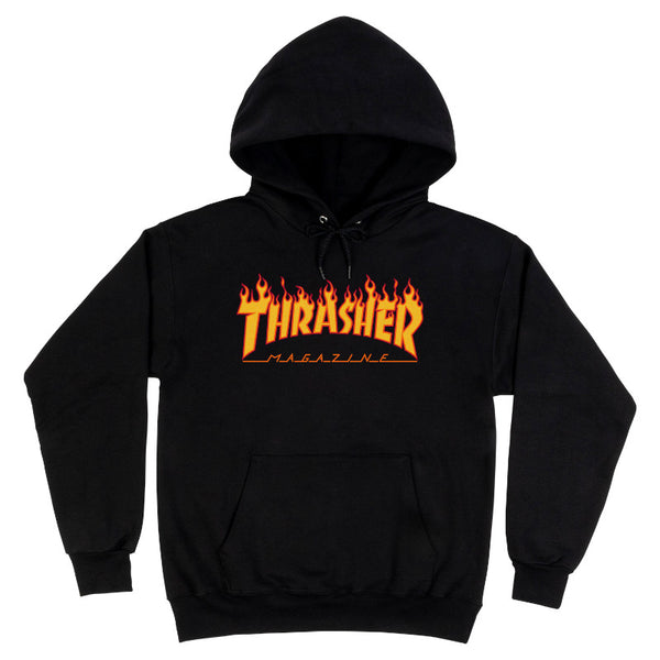 Thrasher Hoody  FLAME LOGO - Black