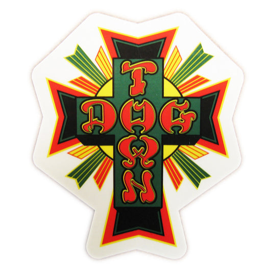 Dogtown Sticker Cross Logo - Rasta/Medium